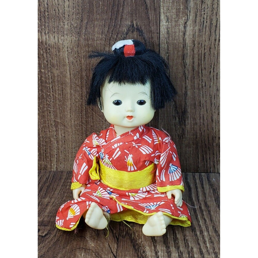 Japanese Ichimatsu Gofun Baby Doll 8” Red Outfit